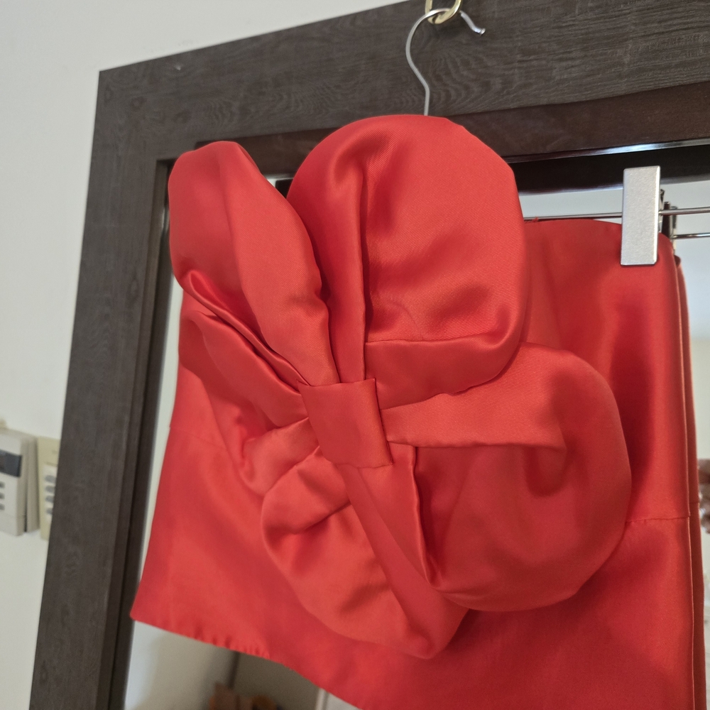 Hutch Red Satin Bow Bustier Strapless Top – Size M